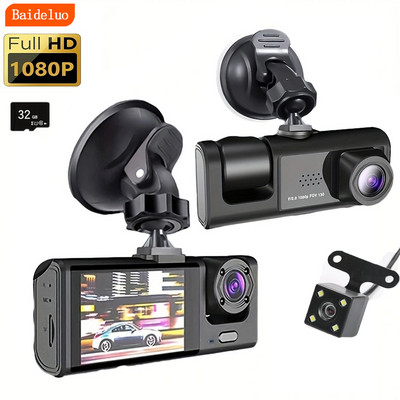 Dash Cam W/ IR Night Vision Loop salvestus ja 2" IPS ekraan 1080P 3 kaamera