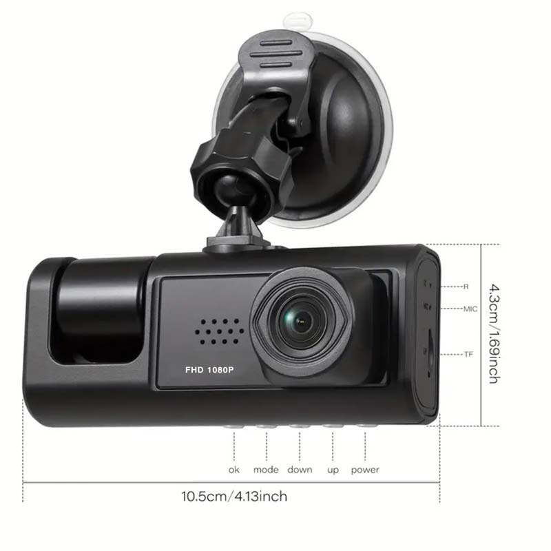 Dash Cam W/IR Night Vision Loop felvétel és 2" IPS képernyő 1080P 3 kamera