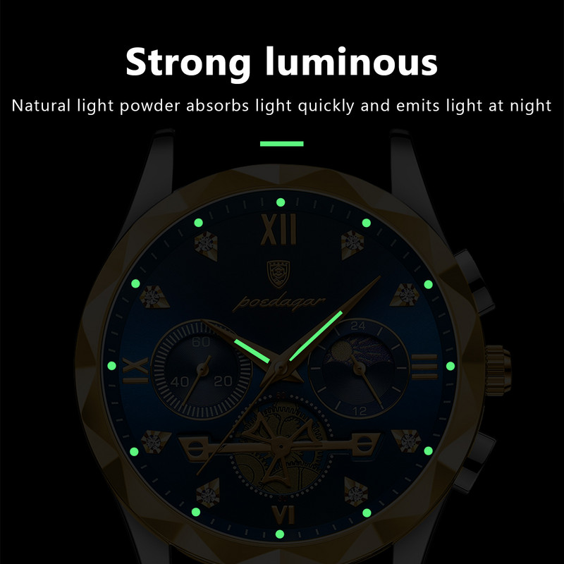 POEDAGAR Luksuzni muški ručni sat Vodootporni svjetleći sat s kronografom za muškarce Muški kvarcni satovi od nehrđajućeg čelika reloj hombre