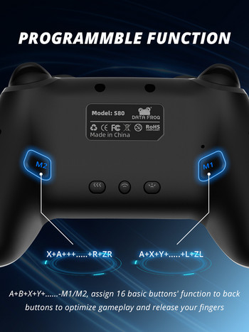 Ασύρματο χειριστήριο DATA FROG για Nintendo Switch OLED/Lite Console Pro Gamepad με προγραμματιζόμενη μπαταρία 1000Mah λειτουργία Turbo