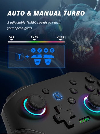 Ασύρματο χειριστήριο DATA FROG για Nintendo Switch OLED/Lite Console Pro Gamepad με προγραμματιζόμενη μπαταρία 1000Mah λειτουργία Turbo