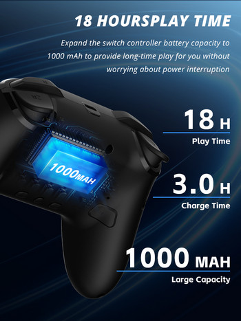 Безжичен контролер DATA FROG за Nintendo Switch OLED/Lite Console Pro Геймпад с 1000 Mah батерия Програмируема турбо функция