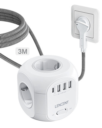 LENCENT EU Plug vooluriba 4 vahelduvvoolu pistikupesaga 3 USB-porti 1 tüüpi C 2M/3M punutud kaabliga mitme pistikupesa koos lülitiga kodu jaoks