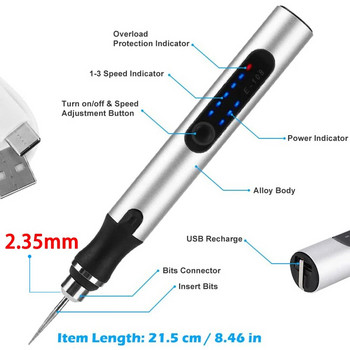 USB безжичен ротационен комплект инструменти Дървообработваща писалка за гравиране Направи си сам за бижута Метал Стъкло Мини безжична бормашина