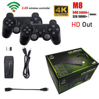 Consola de jocuri video 2.4G Controller dublu fără fir Game Stick 4K 20000 de jocuri 64 32GB Jocuri retro pentru PS1/GBA Boy Cadou de Crăciun