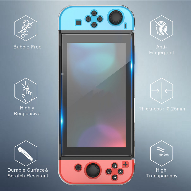 Grūdinto stiklo ekrano apsauga, suderinama - Nintendo Switc / Switch Lite / Switch OLED kieta apsauginė plėvelė, skirta Switch žaidimų konsolei