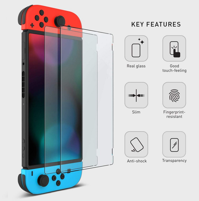 Grūdinto stiklo ekrano apsauga, suderinama - Nintendo Switc / Switch Lite / Switch OLED kieta apsauginė plėvelė, skirta Switch žaidimų konsolei