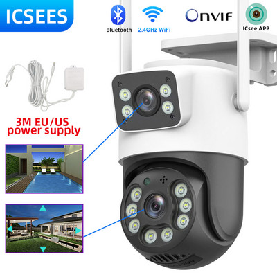 Wifi-valvekaamera 4K 8MP kahe objektiiviga juhtmevaba välisturvalisus PTZ IP-kaamerad AI inimtuvastus CCTV kaamera 4X digitaalne suum