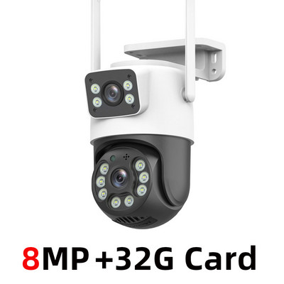 Wifi камера за наблюдение 4K 8MP двойна леща Безжична външна охрана PTZ IP камери AI Human Detect CCTV камера 4X цифрово увеличение