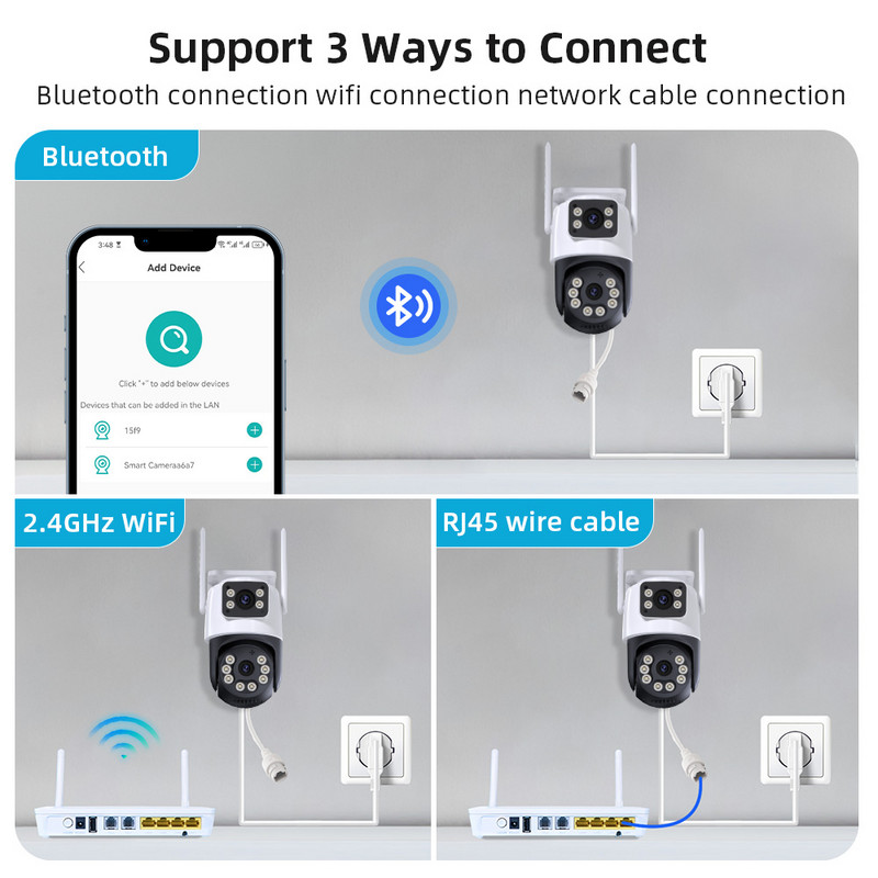 Wifi камера за наблюдение 4K 8MP двойна леща Безжична външна охрана PTZ IP камери AI Human Detect CCTV камера 4X цифрово увеличение