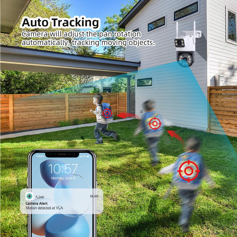 Wifi камера за наблюдение 4K 8MP двойна леща Безжична външна охрана PTZ IP камери AI Human Detect CCTV камера 4X цифрово увеличение