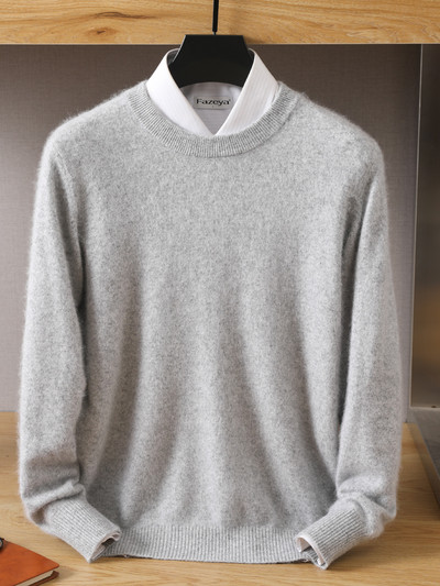 Мъжки кашмирен пуловер от 100% чиста норка, пуловери с О-образно деколте, плетен пуловер с голям размер, зимни нови горнища с дълги ръкави, висок клас пуловери