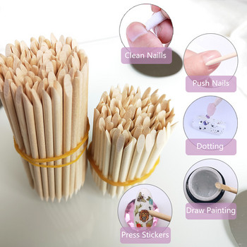 Lurayee Nail Cuticle Pusher Orange Wood Sticks Nail Manicures Remover Wooden Design Nail Gel Polish Пръчка за рисуване за ноктопластика