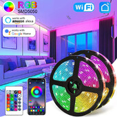 LED лента за осветление WIFI Bluetooth Control 5050 RGB LED светлини Гъвкава лента Luces Led 1M-30M 5V USB TV BackLight Декорация на стая