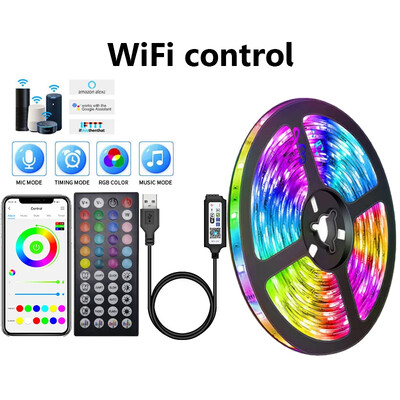 LED лента за осветление WIFI Bluetooth Control 5050 RGB LED светлини Гъвкава лента Luces Led 1M-30M 5V USB TV BackLight Декорация на стая