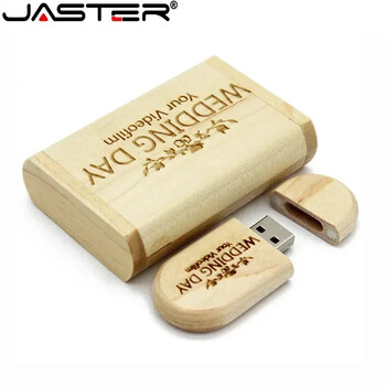 JASTER USB Flash Drive 128GB Memory Stick 2.0 Ξύλινο δωρεάν λογότυπο Personal Customized Pendrive 4GB 8GB 16GB 32GB 64GB Δώρο γάμου