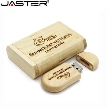 JASTER USB Flash Drive 128GB Memory Stick 2.0 Ξύλινο δωρεάν λογότυπο Personal Customized Pendrive 4GB 8GB 16GB 32GB 64GB Δώρο γάμου