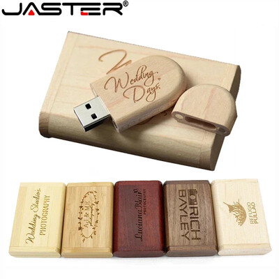 JASTER USB zibatmiņas disks 128GB Memory Stick 2.0 koka bezmaksas logotips Personalizēts Pendrive 4GB 8GB 16GB 32GB 64GB kāzu dāvana