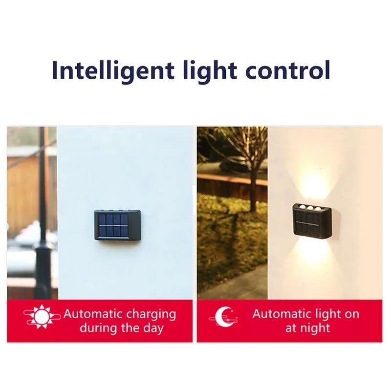 Слънчева стенна лампа Външна водоустойчива светлина със слънчево захранване Нагоре и надолу Осветява домашна градина Декорация на двор Външни слънчеви лъчи