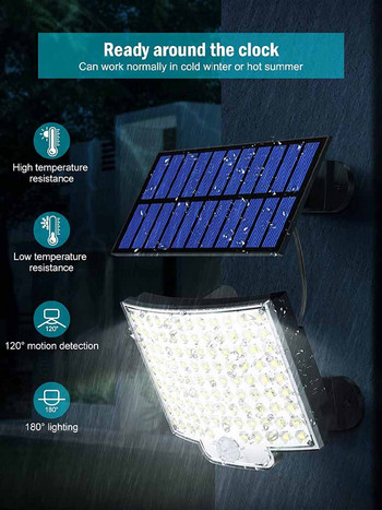 106LED Solar Light Outdoor Waterproof with Motion Floodlight Remote Control 3 modes for Patio Garage Backyard