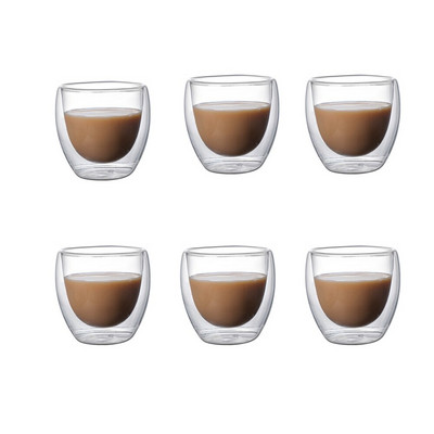 5 dimensiuni, 6 pachete de căni de cafea din sticlă cu perete dublu, cu strat izolat, set de căni pentru bar, ceai, lapte, suc, apă, espresso