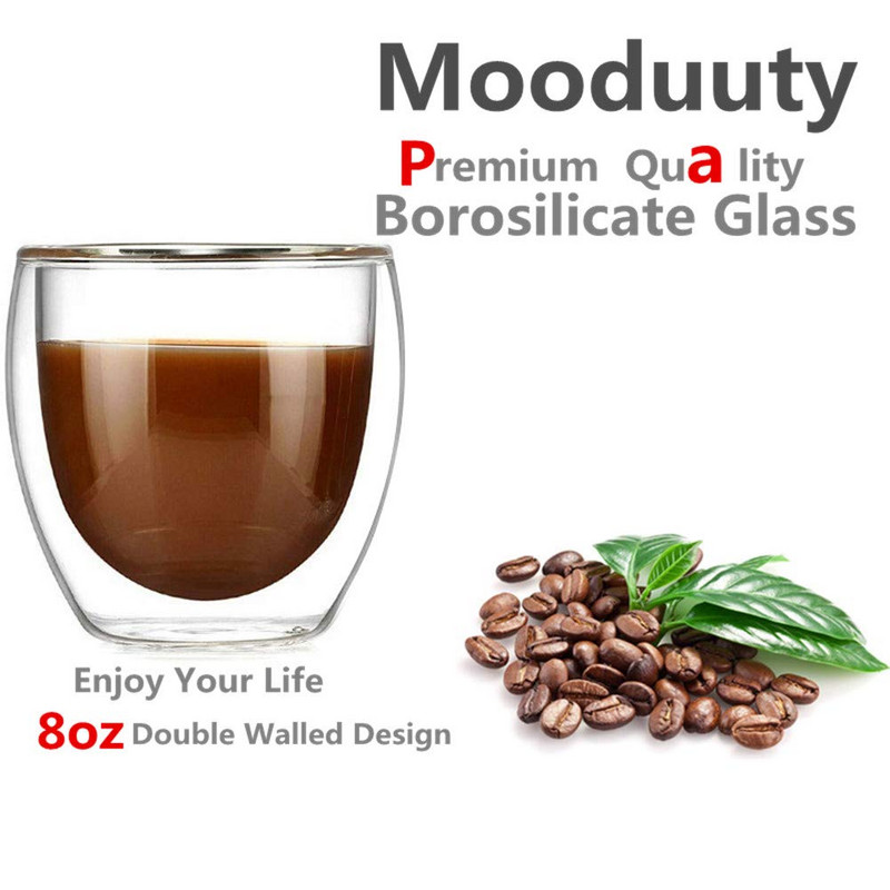 5 размера 6 опаковки Прозрачни стъклени чаши с двойна стена за кафе Изолирани слоести чаши Комплект за бар Чай Мляко Сок Вода Чаша за еспресо