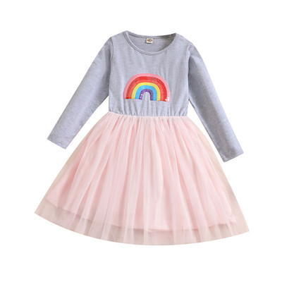 Рокля-пачка за малко момиченце Лилава рокля с дълги ръкави и дъга Еднорог на принца за момичета 2-7 години