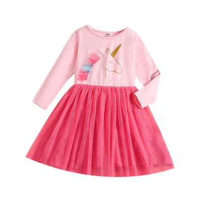 Рокля-пачка за малко момиченце Лилава рокля с дълги ръкави и дъга Еднорог на принца за момичета 2-7 години