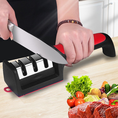 Ascuțitor de cuțite cu 3/4 segmente de bucătărie Multifuncțională de uz casnic Piatră de ascuțit neagră de 3/4 scop