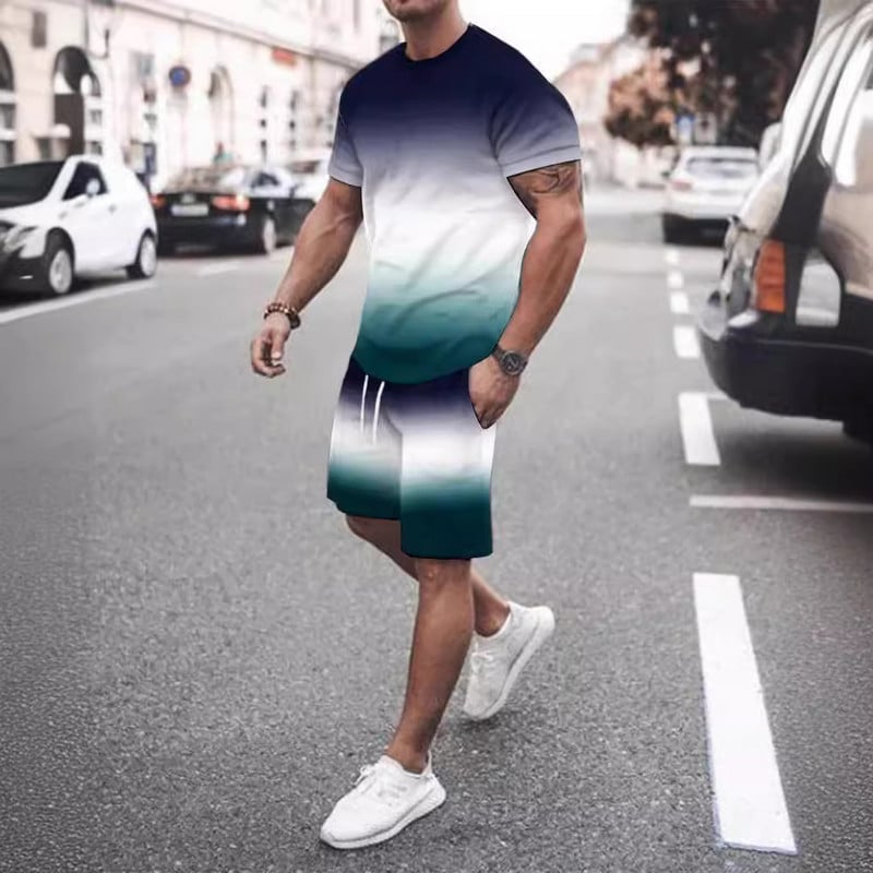 2024 m. vasaros skaitmeninės spaudos 3D vyriškas laisvalaikio džemperis trumpomis rankovėmis, sportinis laisvalaikio 3D drabužis