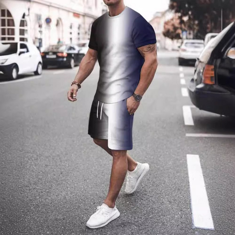 2024 m. vasaros skaitmeninės spaudos 3D vyriškas laisvalaikio džemperis trumpomis rankovėmis, sportinis laisvalaikio 3D drabužis