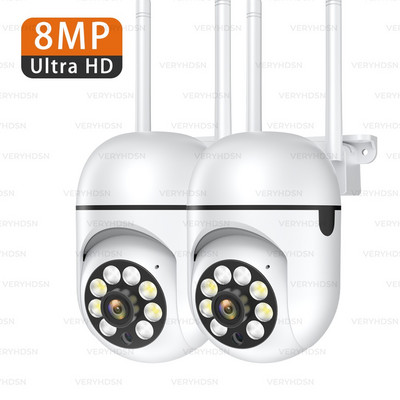 8MP WIFI PTZ камера IP CCTV Камера за видеонаблюдение AI Човешко проследяване Двупосочно аудио HD нощно виждане Водоустойчива на открито 4X увеличение