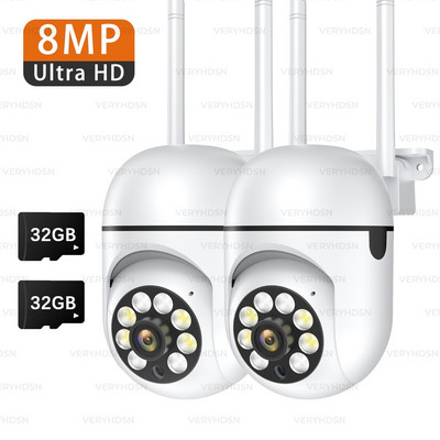 8MP WIFI PTZ камера IP CCTV Камера за видеонаблюдение AI Човешко проследяване Двупосочно аудио HD нощно виждане Водоустойчива на открито 4X увеличение