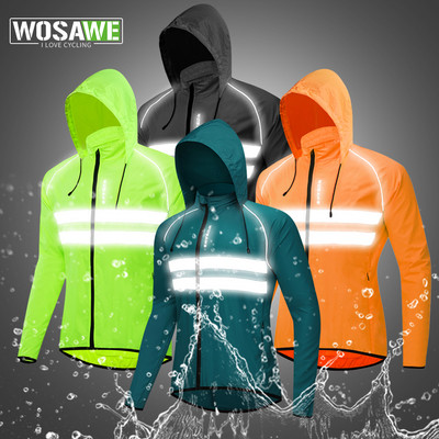 WOSAWE Jachetă de vânt pentru ciclism ultraușoară pentru bărbați, cu reflectoare, rezistentă la vânt, rezistentă la apă, MTB, bicicletă de drum, haină lungă de vânt