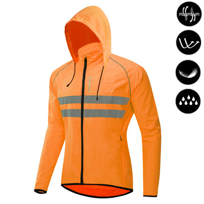 WOSAWE Jachetă de vânt pentru ciclism ultraușoară pentru bărbați, cu reflectoare, rezistentă la vânt, rezistentă la apă, MTB, bicicletă de drum, haină lungă de vânt