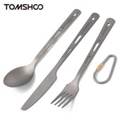 TOMSHOO Titanium 3 DB evőeszköz készlet Könnyű kanál villavágó karabinerrel és húzózsinóros zsákkal kültéri kemping evőeszközökhöz