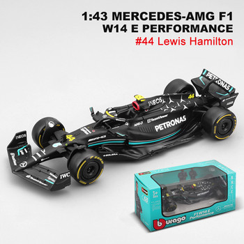 Bburago 1:43 2023 Mercedes-AMG PETRONAS F1 Team W14 Алуминиева кола, лят модел, състезателен луксозен автомобил Играчка Луис Хамилтън Ръсел