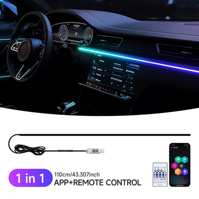 Autó LED környezeti fény USB 64 színű akril csíkok 110 cm teljes színű RGB autóbelső rejtett alkalmazás távirányítós atmoszféra lámpa