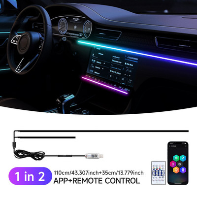 Autó LED környezeti fény USB 64 színű akril csíkok 110 cm teljes színű RGB autóbelső rejtett alkalmazás távirányítós atmoszféra lámpa