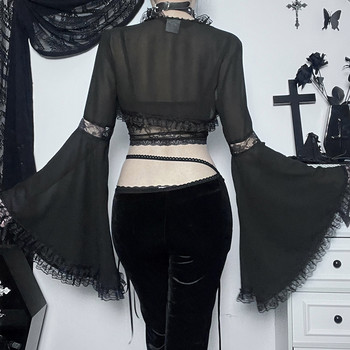 Velvet Lace Corset Bandage Midi φόρεμα Γυναικείο Gothic Harajuku Street Mesh Sling Μαύρα φορέματα Club Party Καλοκαίρι 2023 JY23017