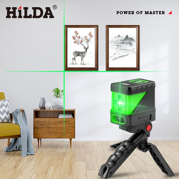 HILDA 2 Lines Level Laser Self Leveling Green Beams Laser Horizontal Vertical Cross Line Mini Level Level