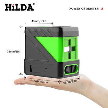 HILDA 2 Lines Level Laser Self Leveling Green Beams Laser Horizontal Vertical Cross Line Mini Level Level