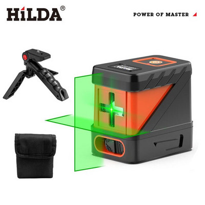 HILDA 2 eilučių lazerinis nivelyras savaime išsilyginantis žaliųjų spindulių lazeris horizontalus vertikalios kryžminės linijos mini lazerinis nivelyras