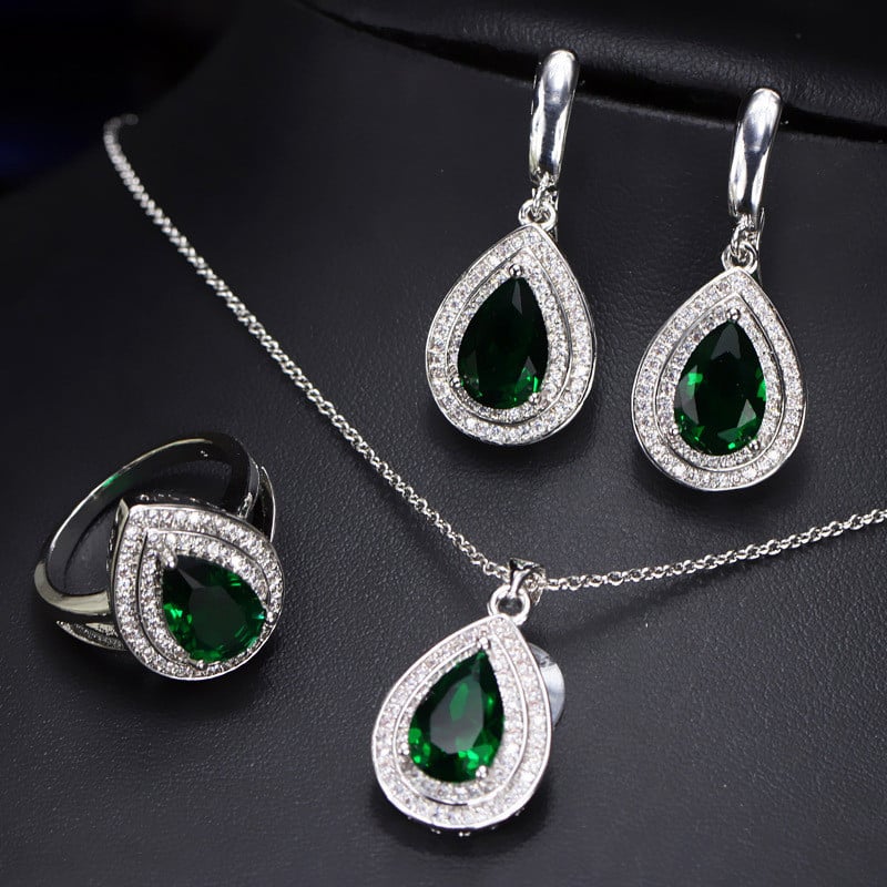 Трансгранична електронна търговия горещо продавани бижута циркон колие обеци комплект пръстени верига