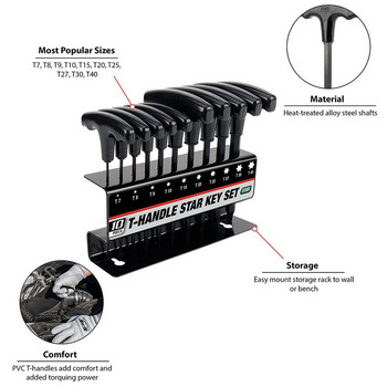 WOZOBUY 10pc Metric ή Inch T-Handle Εξαγωνικό κλειδί Allen Σετ εργαλείων ή Star T-Handle Hex Key Set με βολική βάση αποθήκευσης