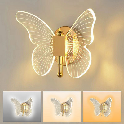 Butterfly LED fali lámpa belső modern fém akril 110V-220V vezetékes fali lámpa háromszínű beállítású éjjeli fali lámpatestek