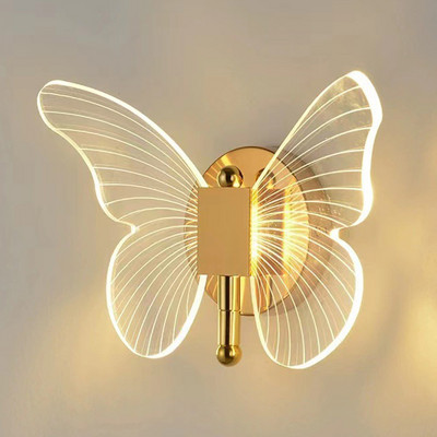 Butterfly LED sieninės lempos interjeras Modernus metalinis akrilinis 110V-220V laidinis sieninis šviestuvas Trispalvis reguliuojamas lovos sieninis šviestuvas