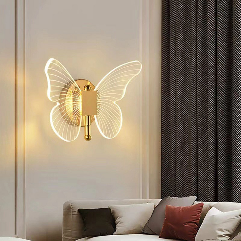 Butterfly LED sieninės lempos interjeras Modernus metalinis akrilinis 110V-220V laidinis sieninis šviestuvas Trispalvis reguliuojamas lovos sieninis šviestuvas