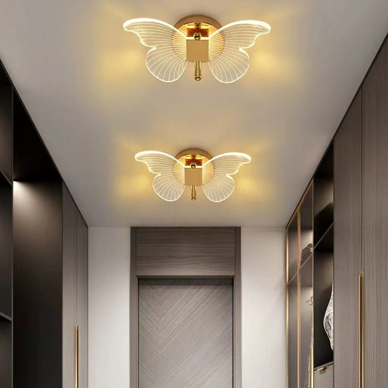 Butterfly LED sieninės lempos interjeras Modernus metalinis akrilinis 110V-220V laidinis sieninis šviestuvas Trispalvis reguliuojamas lovos sieninis šviestuvas