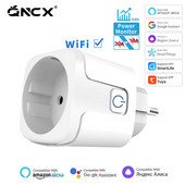 Tuya 16A 20A EU intelligens aljzat WiFi intelligens csatlakozó tápellátás-felügyelettel, időzítés funkció, hangvezérlés Alexa Google Assistant